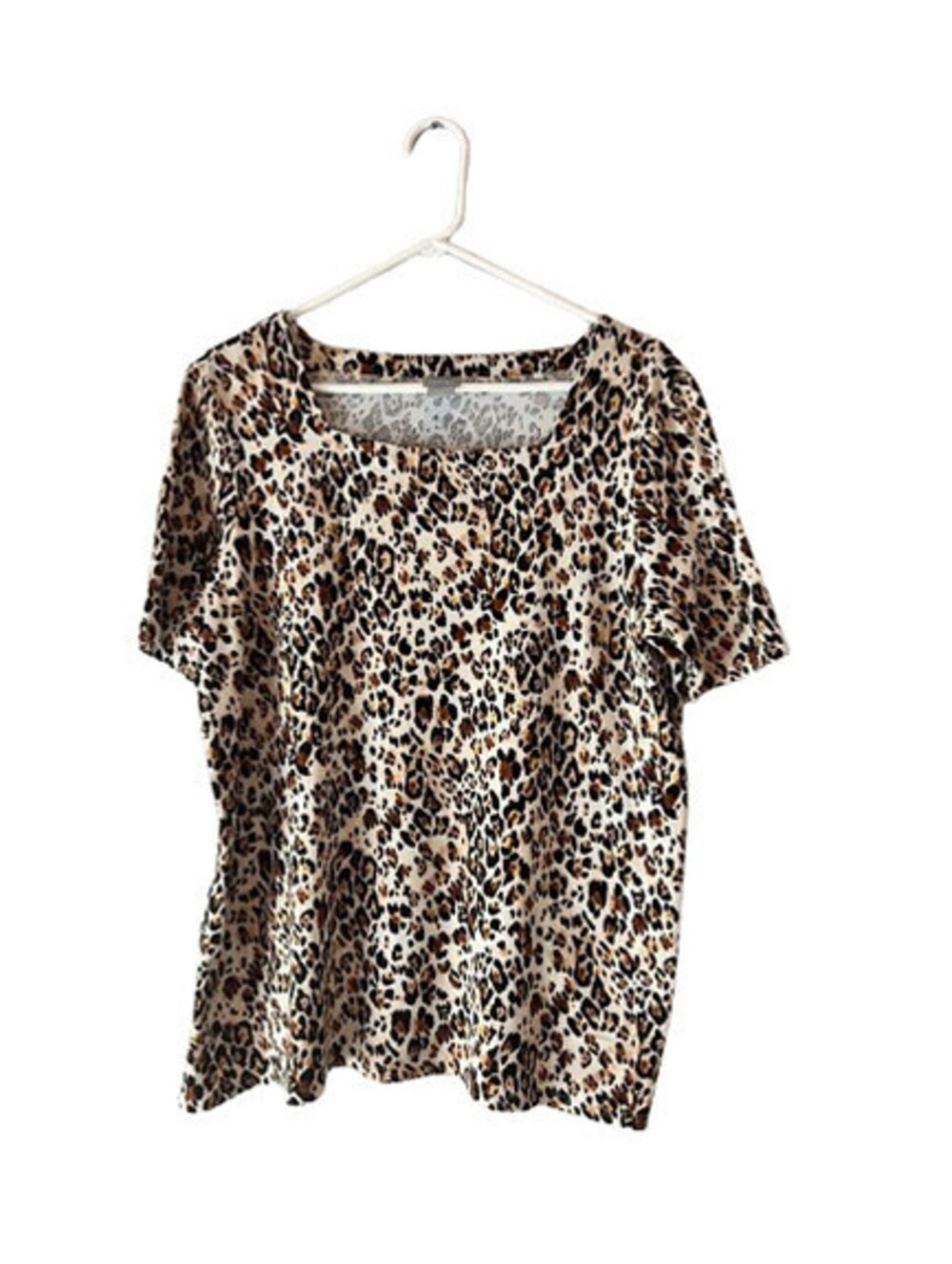 Chicos Jaguar-Print Square-Neck Tunic Size 2 US 12 Short Sleeve Pockets